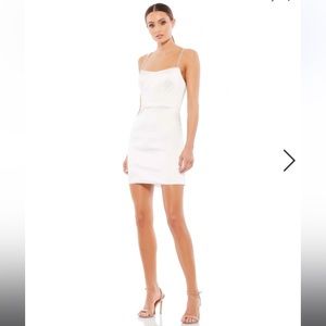 NEW Ieena for Mac Duggal Rhinestone Strap Satin Mini Dress White Size 2